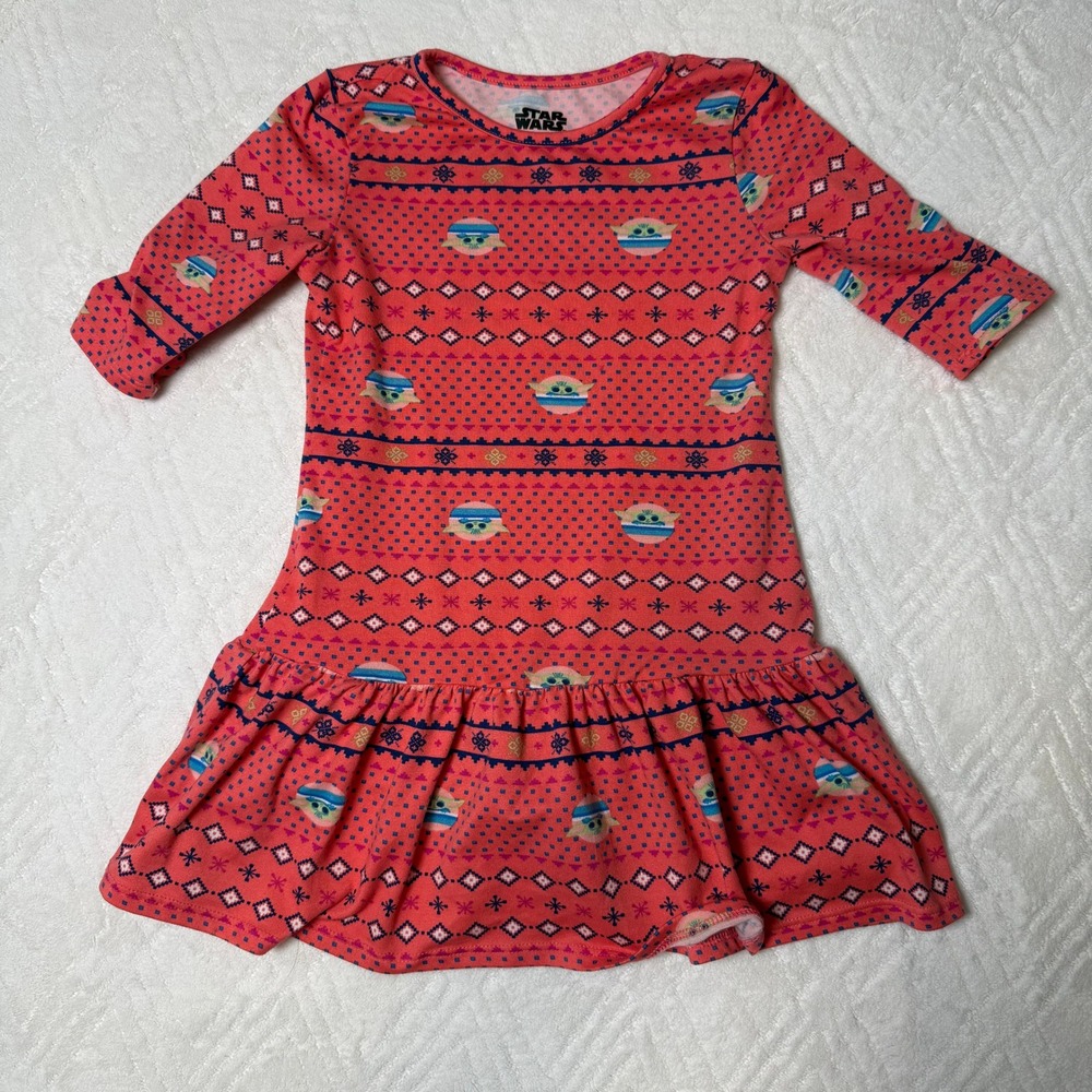 Fair Isle Holiday Star Wars Grogu Girls Dress Flare Leggings Set 4T 4/5